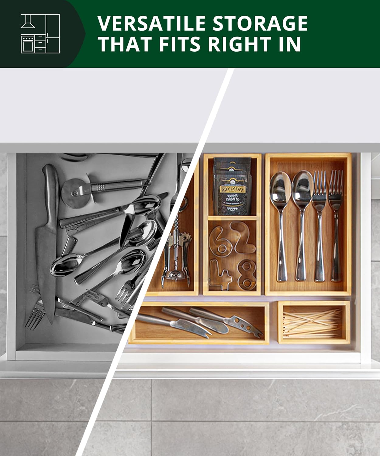 Drawer Organizer Bamboo - Set Organizer Laci Bambu 5-Potong –
