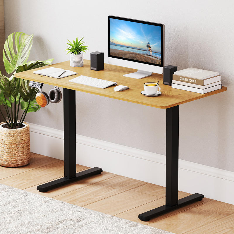 Desk Setup Black And Wood - Rangka Meja Berdiri Elektrik, Tinggi Dapat