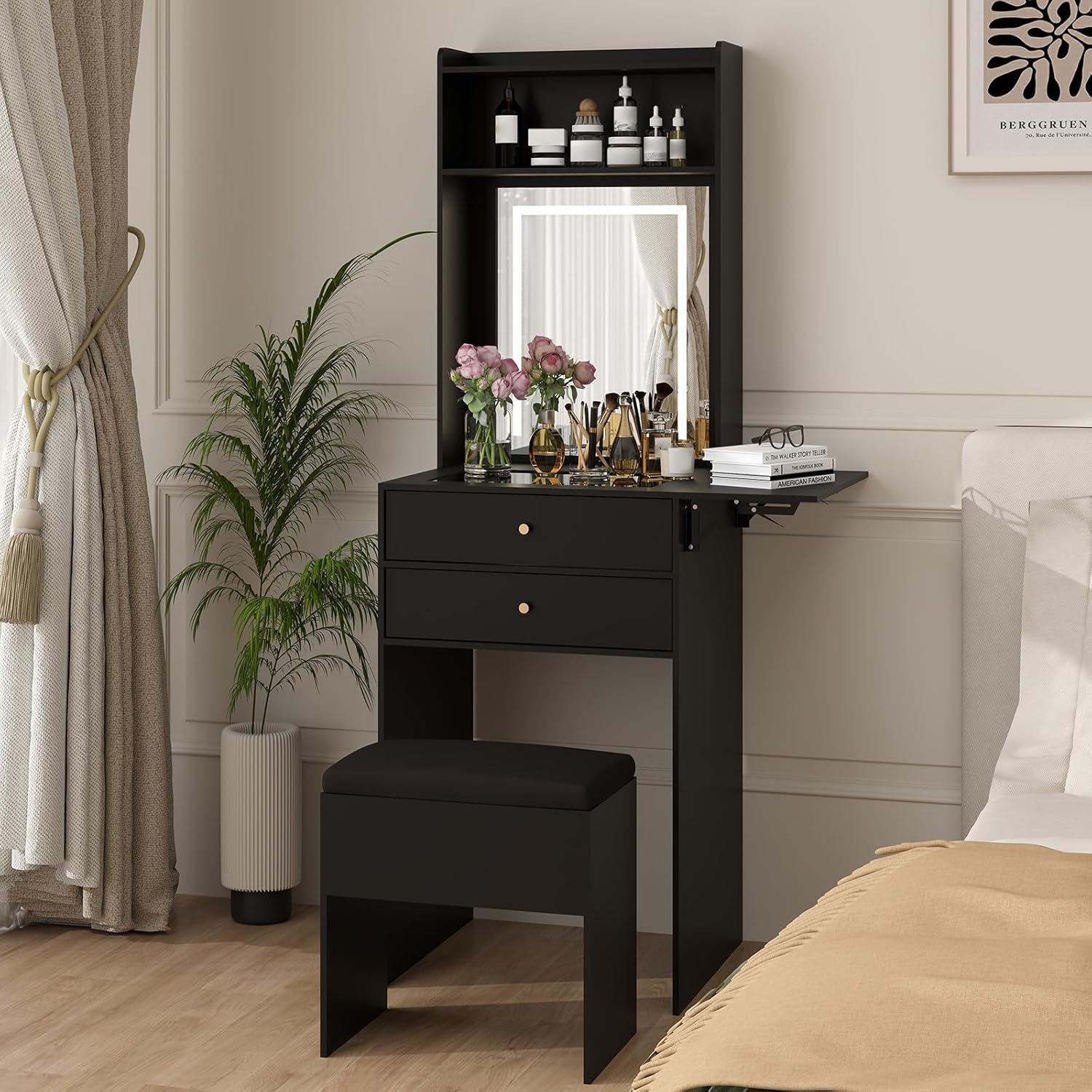 Desk Setup Black And Wood - Set Meja Rias Mini Hitam untuk