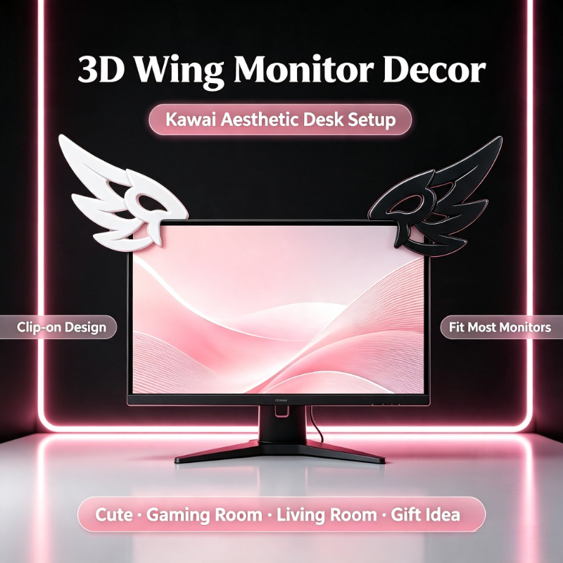 Desk Setup No Monitor - Dekorasi Sayap 3D Kawaii untuk Monitor