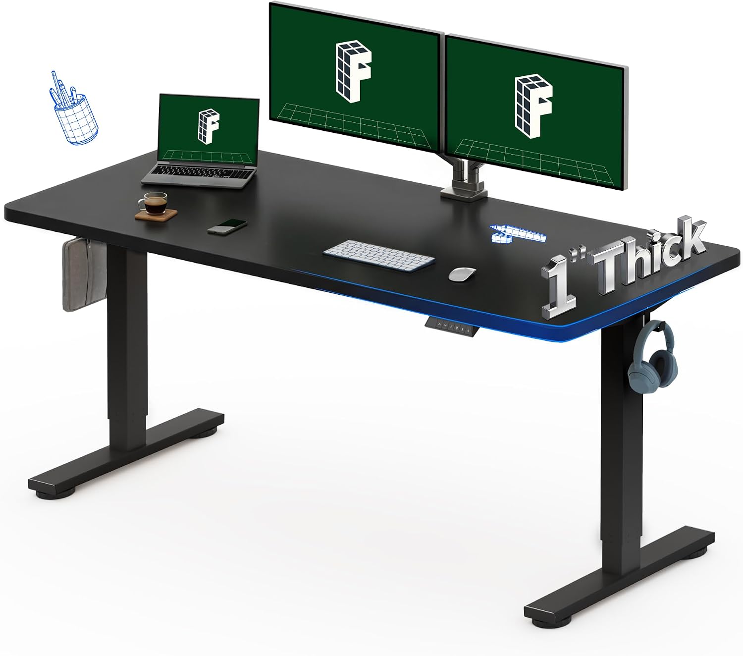 Desk Setup Black And Wood - FLEXISPOT Meja Berdiri Elektrik 60