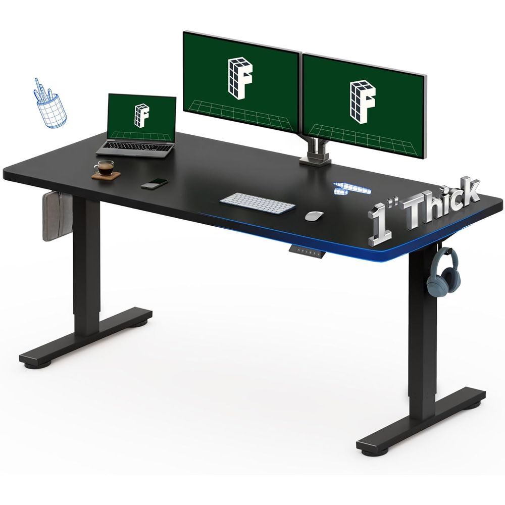 Desk Setup Black And Wood - Meja Kerja Elektrik Satu Bagian 60