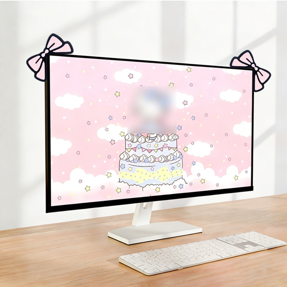 Desk Setup Laptop And Monitor - Dekorasi Monitor Pita Pink Lucu, Ornamen