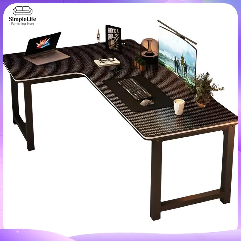 Desk Setup Study - Meja Gaming Sudut dengan Rak Penyimpanan