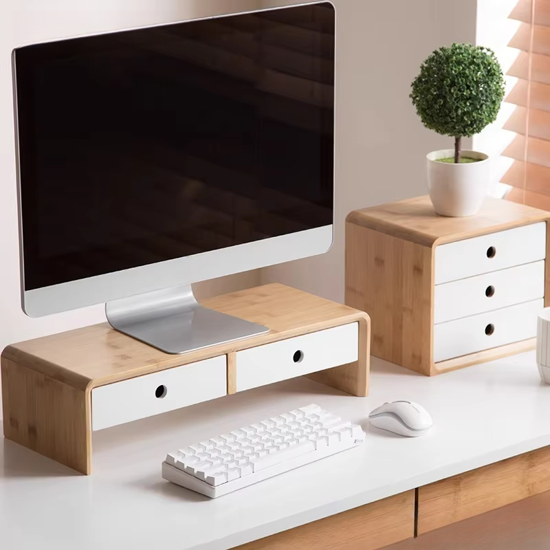 Desk Setup Laptop And Monitor - Penyangga Monitor Laptop Bambu Ramah Lingkungan