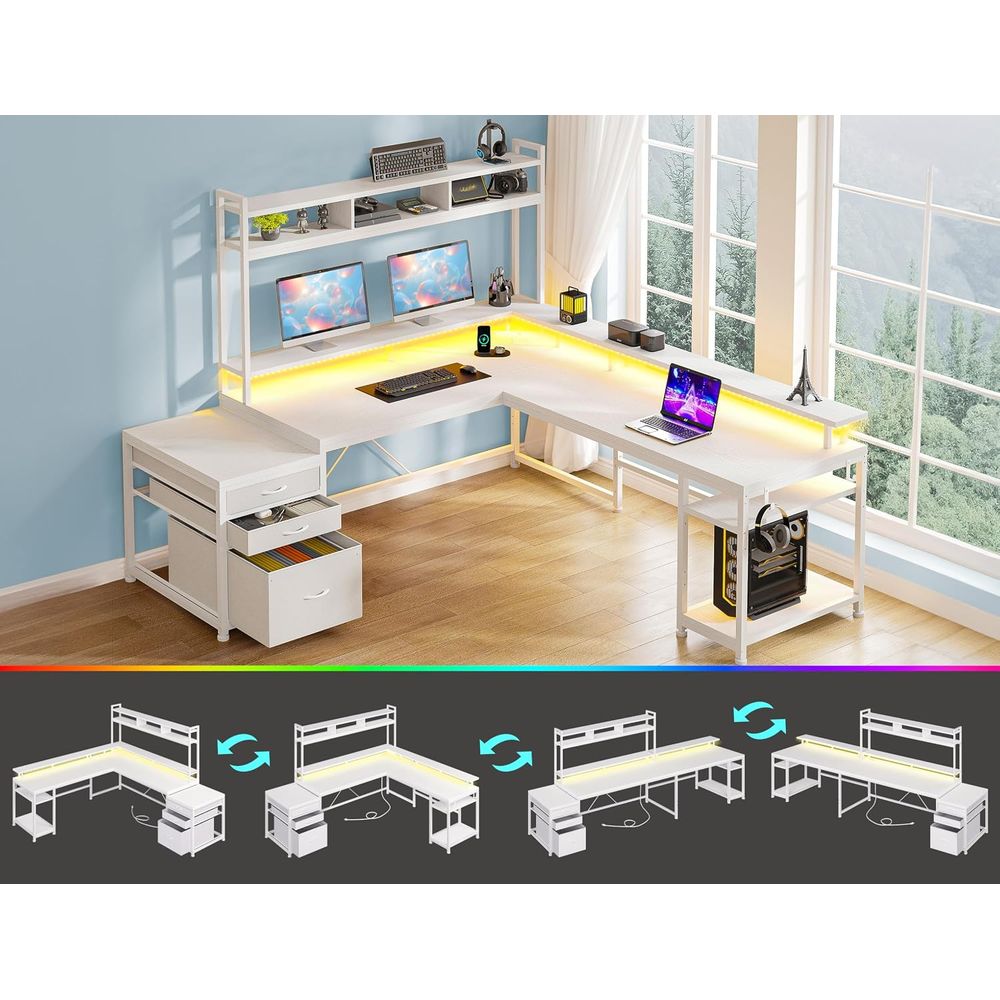 Meja Kerja Bentuk L 104-inci u - Desk Setup No Monitor ulasan dan harga