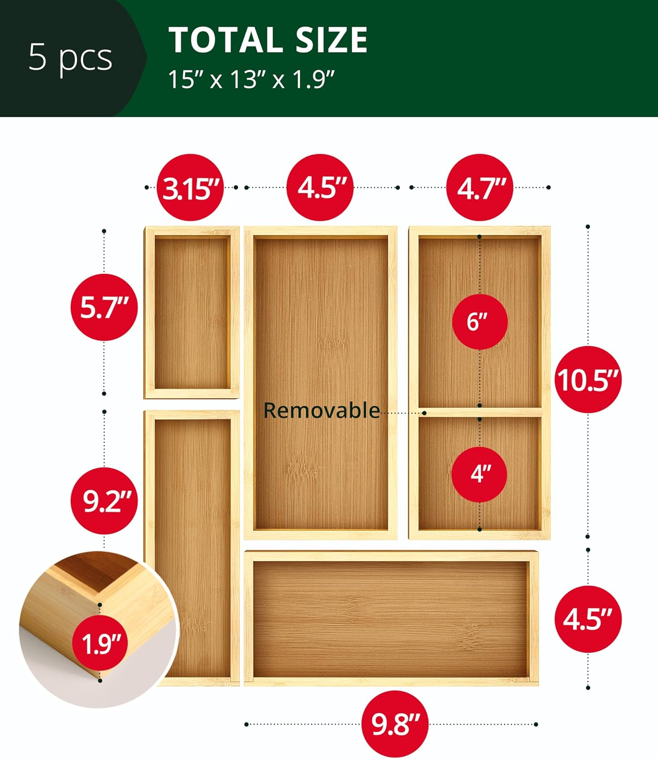 Set Organizer Laci Bambu 5-Pot - Drawer Organizer Bamboo ulasan dan harga