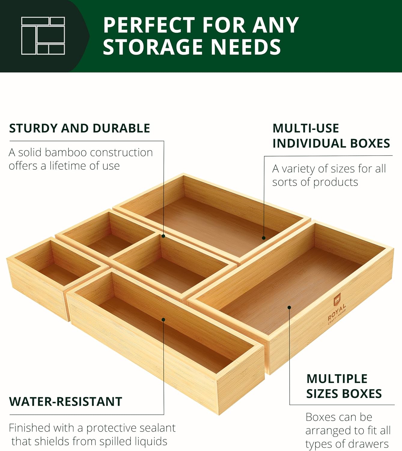 Set Organizer Laci Bambu 5-Pot - Drawer Organizer Bamboo ulasan dan harga