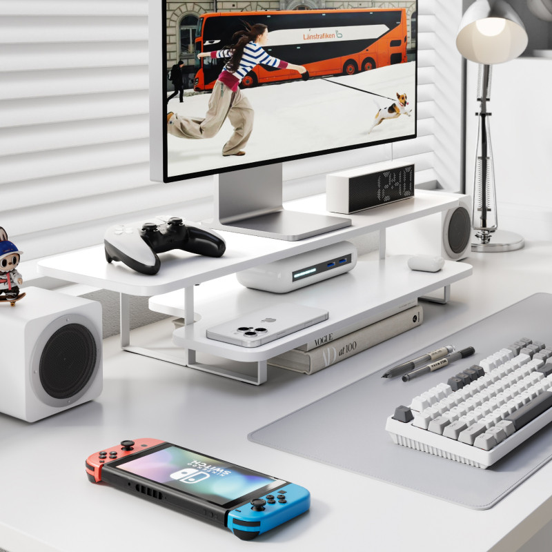 Penyangga Monitor Kayu Walnut, - Desk Setup Laptop And Monitor ulasan dan harga