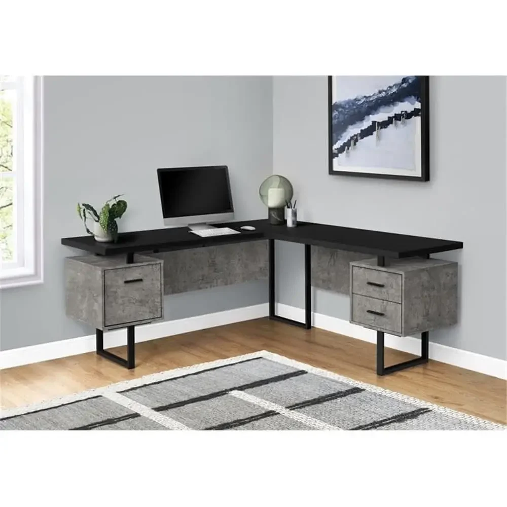 Meja Komputer Bentuk L 70 deng - Desk Setup Black And Wood ulasan dan harga