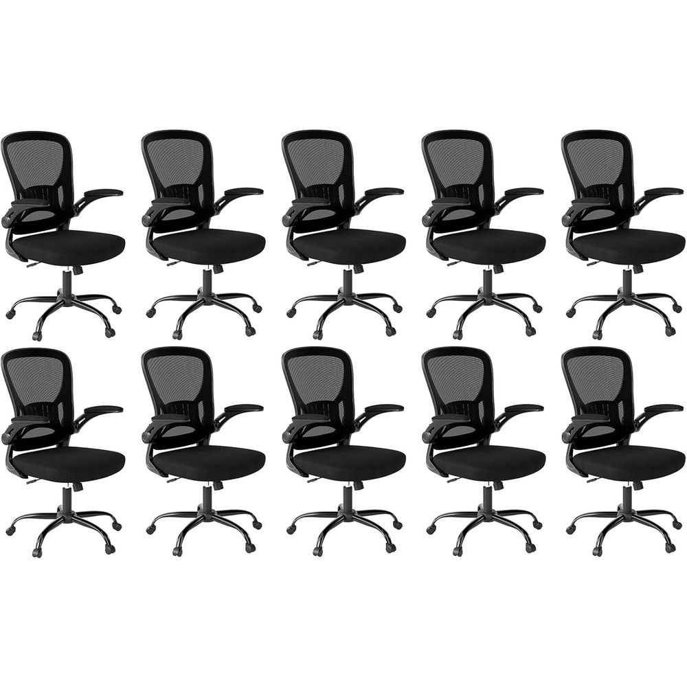 Set Kursi Kantor 10 Buah, Kurs - Desk Setup Black And Wood ulasan dan harga