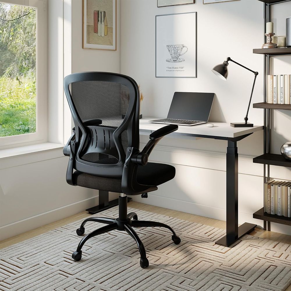 Set Kursi Kantor 10 Buah, Kurs - Desk Setup Black And Wood ulasan dan harga