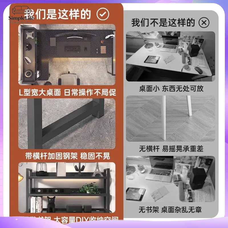 Meja Gaming Sudut dengan Rak P - Desk Setup Study ulasan dan harga