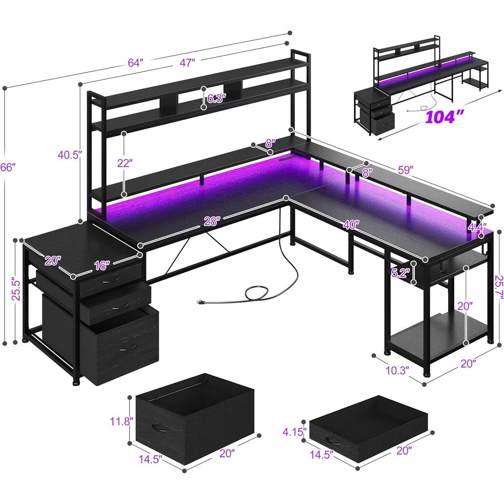 Meja Gaming Bentuk L untuk Dua - Desk Setup Black And Wood ulasan dan harga