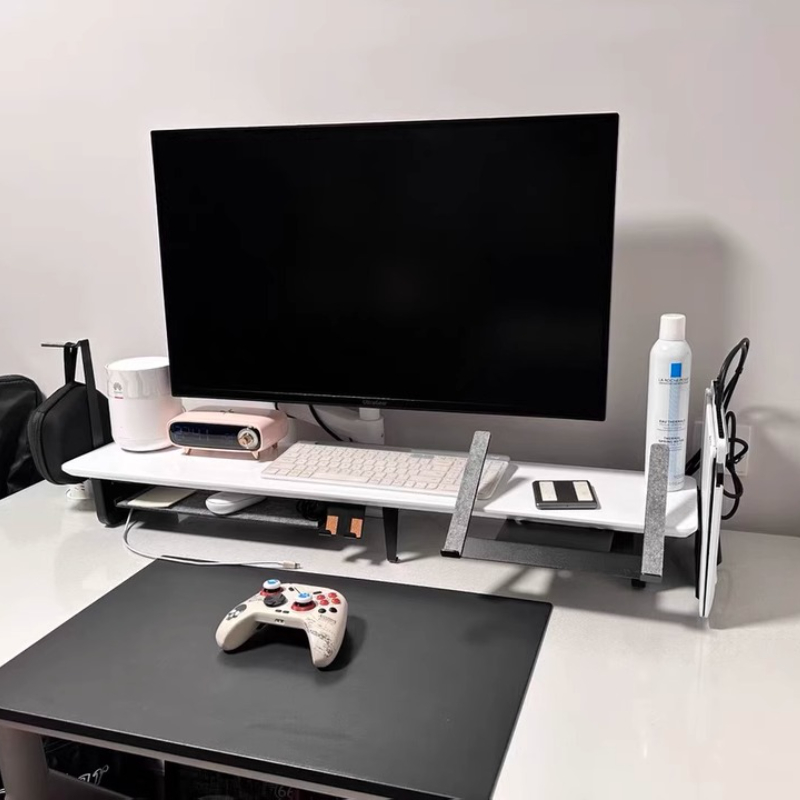 Stand Monitor Modular Ergonomi - Desk Setup Black And Wood ulasan dan harga